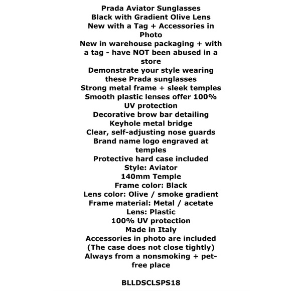 Prada Aviator Sunglasses Black Frames Green Gradient Lens Decorative Brow Bar - Picture 2 of 12